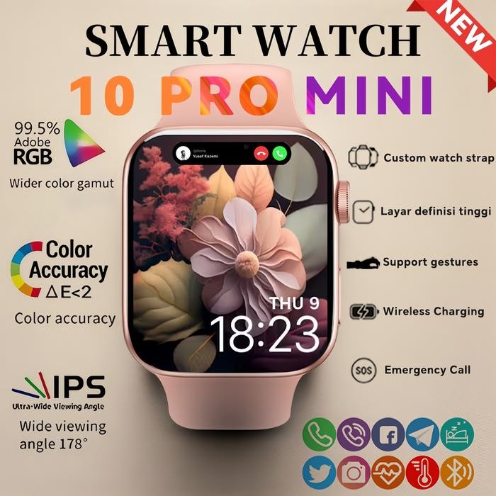 Smartwatch 10 Pro Mini 38Mm Pria Wanita Jam Amoled Pemantauan Detak Jantung Oksigen Darah Pelacak