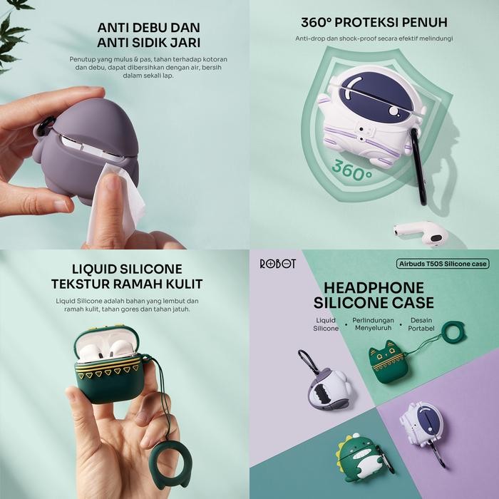 Robot Airbuds T50S Silicone Case 3D Motif Cat Kartun Earbuds / Charger