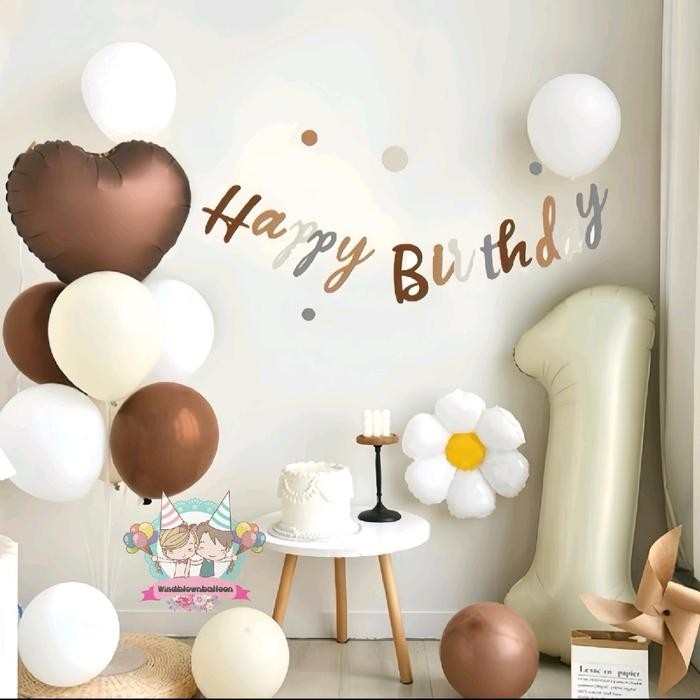 WINDBLOWN BALON SET RETRO HBD BIRTHDAY BROWN / DEKOR ULANG TAHUN CANTIK ANAK DAN DEWASA