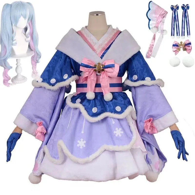 Snow Miku Cosplay Costume Wigs Lolita Cute Dress Hat Headwear Wig Anime Miku Christmas Winter Snow O