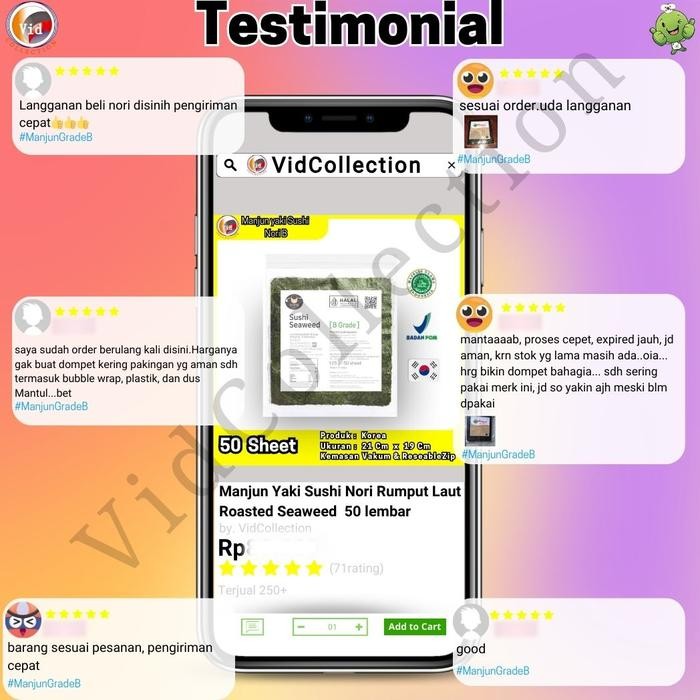 

Manjun Yaki Sushi Nori Rumput Laut Roasted Seaweed 50 Lembar Food