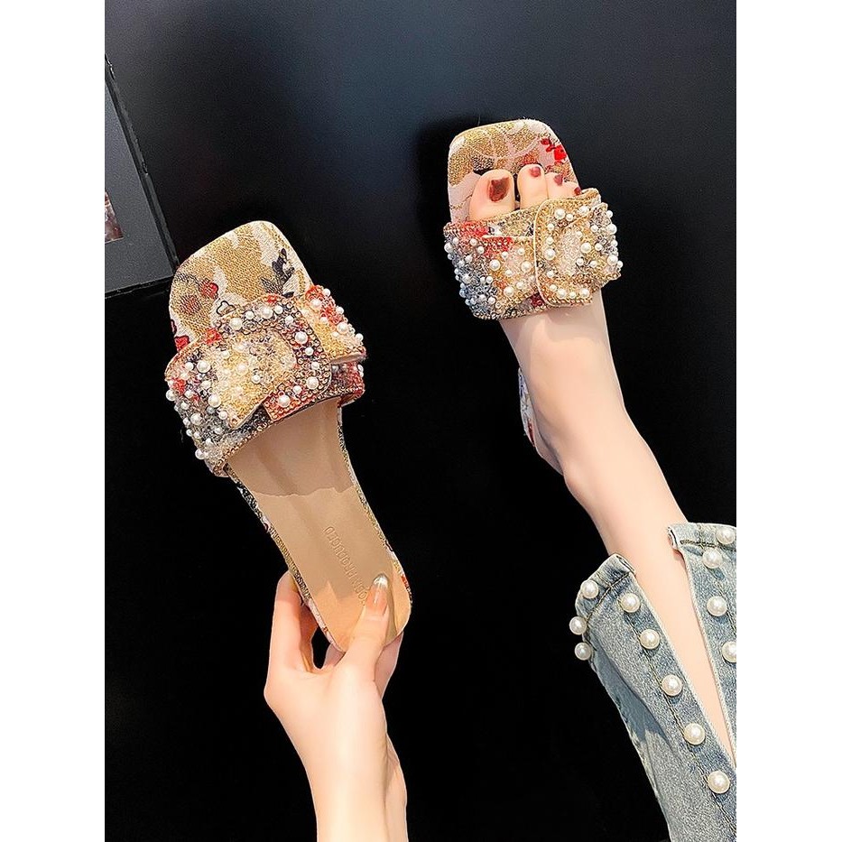 5YU1 Sepatu Sendal Payet Wanita Trully / Sepatu Hak Tinggi 3 Cm Merah Sandal Karet