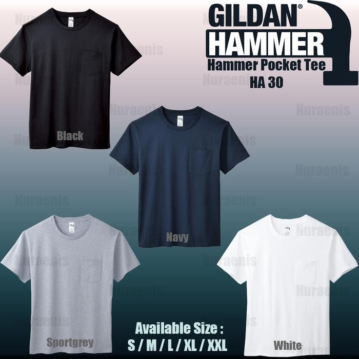 B13J Kaos Polos Gildan - Hammer Pocket Tee Ha30 Cotton Combed 20'S