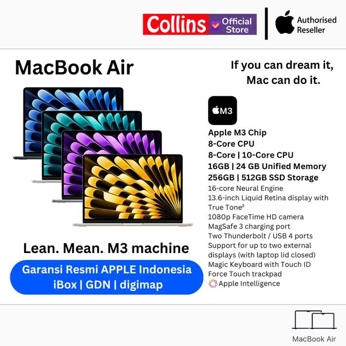 B2AG Apple Macbook Air 13 M3 Chip 2024 8-Core/10-Core Gpu 13.6 Resmi Ibox