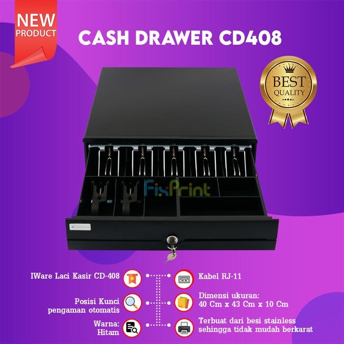 

EN4U Iware Cd-408 Rj11 Cash Drawer Laci Kasir 7 Slot Kertas 4 Bill Koin