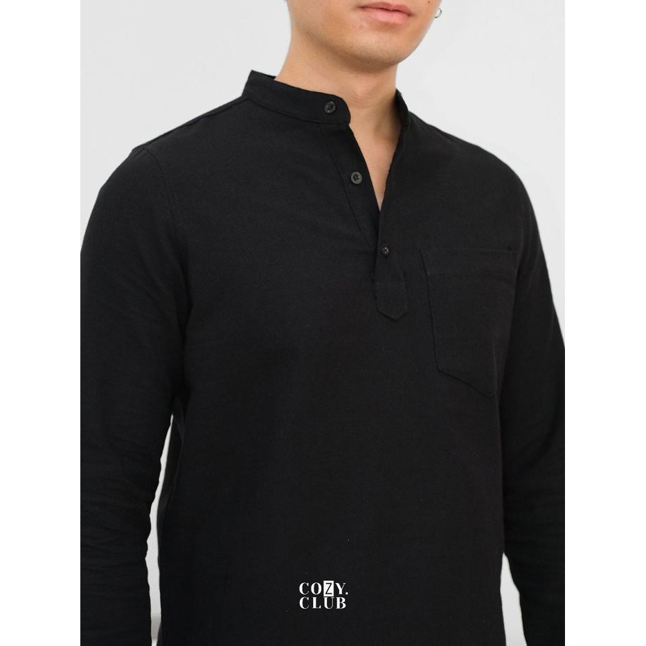 XPW4  Cozyclub Linen Koko Polo Kaos Kerah Koko Pria Lengan Panjang 171