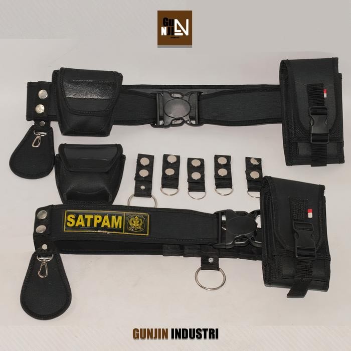 Sabuk Kopel Tactical PDL Klik Hitam Canvas Atribut Logo SATPAM/POLOS