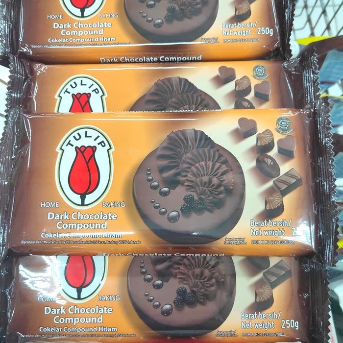 

Ready Tulip Dark Chocolate Cokelat Hitam Compound Baking Masak 250 Gr