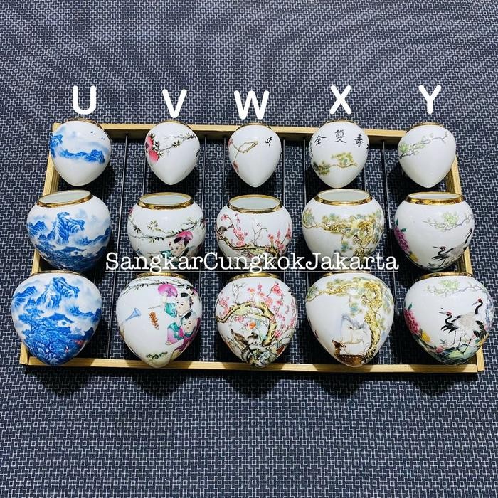 Cepuk Keramik Besar Mewah List Gold Murai Wambi Ori Cungkok Set3Pcs