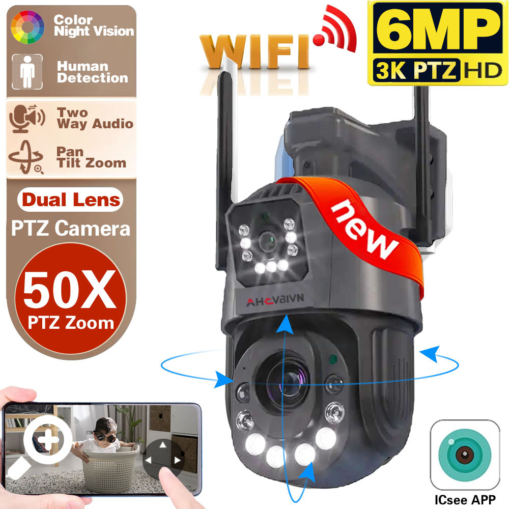 6MP Wifi PTZ IP Camera Outdoor Dual Lens Dual Screen 50x 30X Zoom