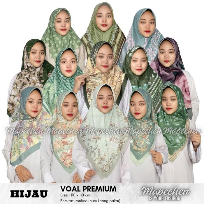 SURCA Edisi Hijau - Hijab Voal Motif Premium Hijau Jotol Emerald Tosca Sage Jilbab Segiempat