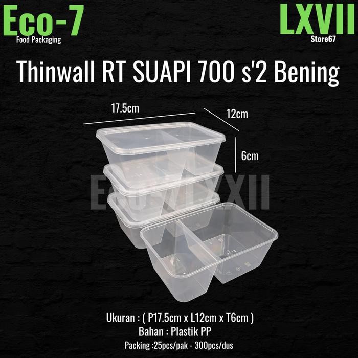 69L0 Lunch Box Plastik Thinwall Persegi Sekat 2 700Ml