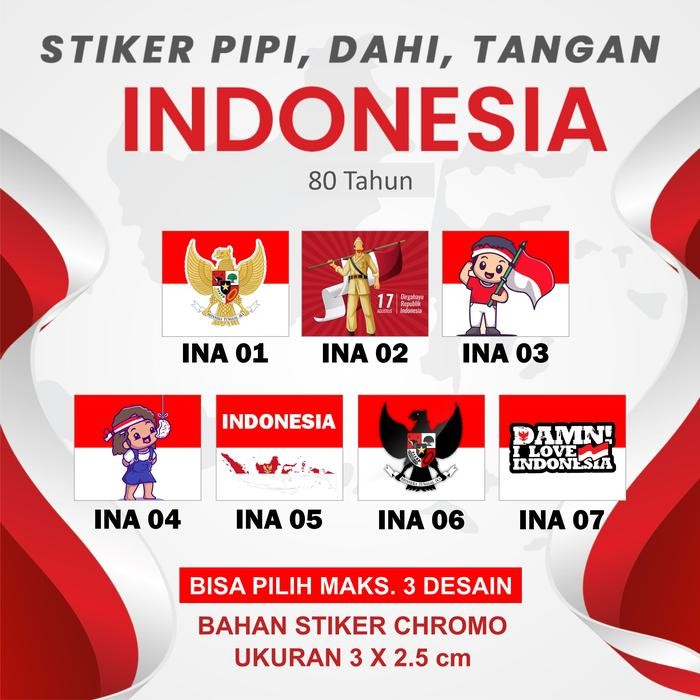 

(Allthebest) STIKER PIPI 30 PCS 60 PCS BENDERA INDONESIA MERAH PUTIH HUT RI UNTUK PIPI, DAHI, ATAU