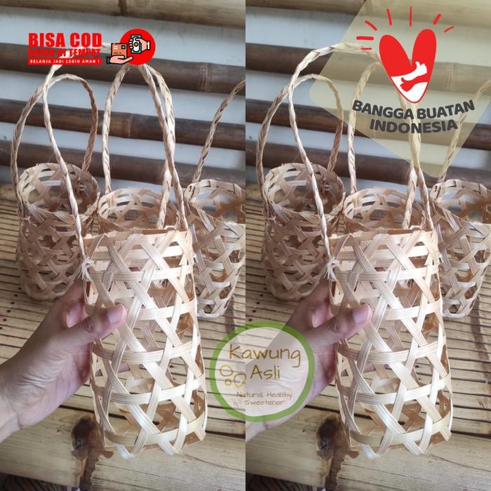 PREMIUM Tas Keranjang Anyaman Bambu Kemasan Untuk Botol, Hampers, Kantong Buah