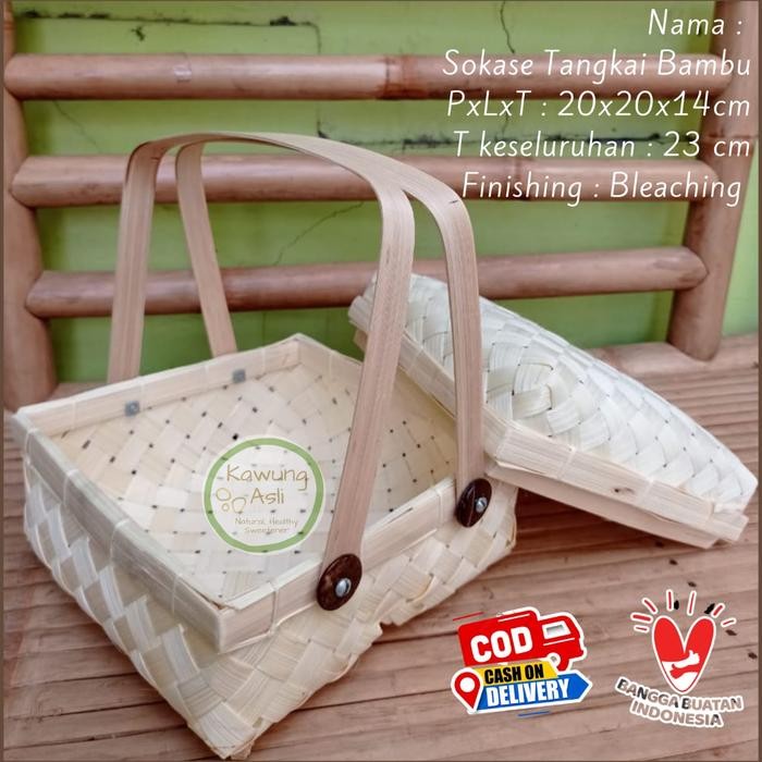 PREMIUM Sokase Tangkai Bambu Keranjang Anyaman Bambu Hampers, Parcel, Lebaran
