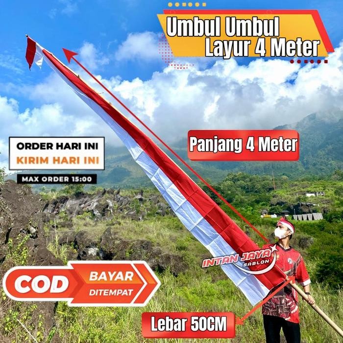 (Allthebest) Umbul Umbul Layur Merah Putih Pajang 4 Meter/Umbul2 Rempel Kuda Laut