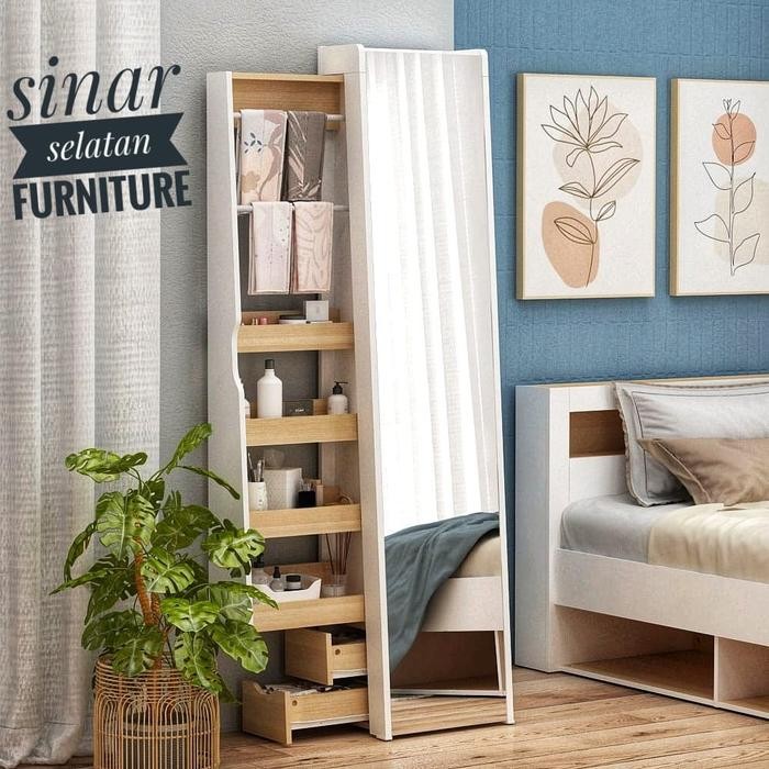 RJ2Y Meja Rias Standing Mirror White