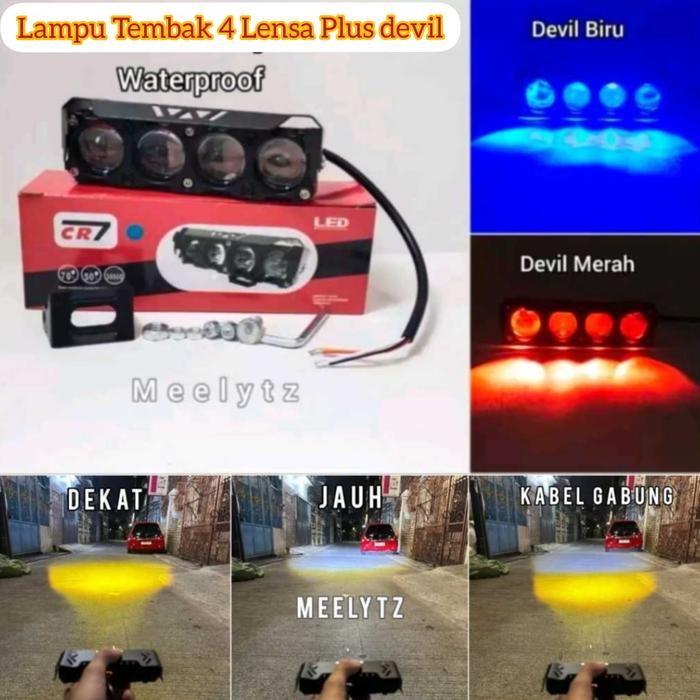 TERLARIS Lampu Tembak 4 Mata CR7 Plus Devil NEW Alumunium Waterproof Premium
