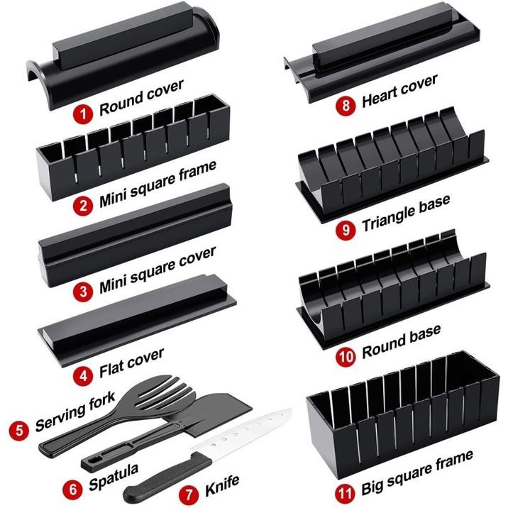 Sushi Maker Professional 10 Set / Cetakan Sushi Lengkap Alat Bulat Hitam Plastik