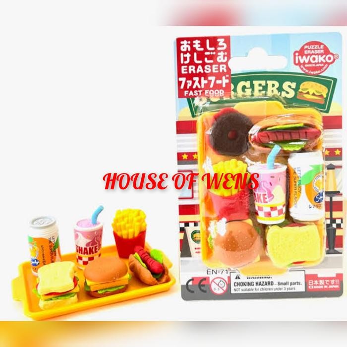 

Iwako Puzzle Eraser Set Omokeshi Set Fast Food Burgers Made In Japan