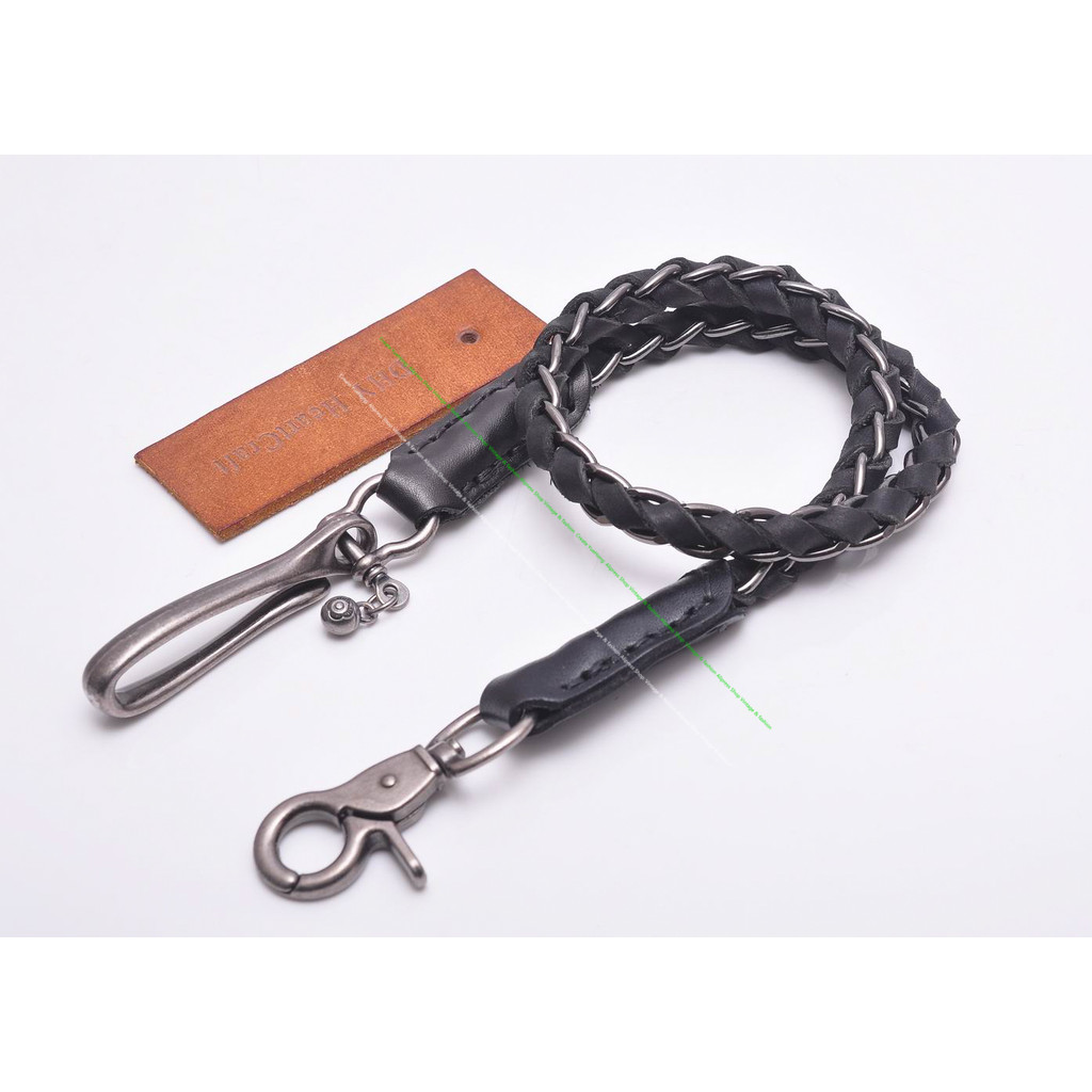 25" Motocycle Handmade Braided Black Leather Cool Punk Rock Wallet Chain Biker Trucker Wallet Chain 
