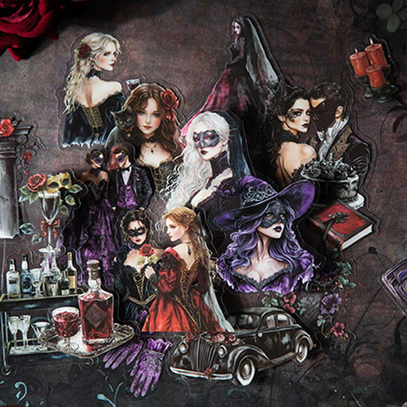

50pcs/bag Gothic Prom Series Dark Style Scenery Stickers Handbook Material Decorative