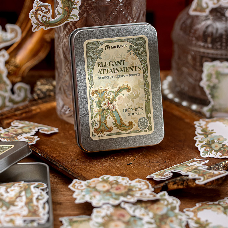 

100pcs/bag Elegant Attainment Series Iron Box Stickers DIY Craft Scrapbook Junk Diary Photo