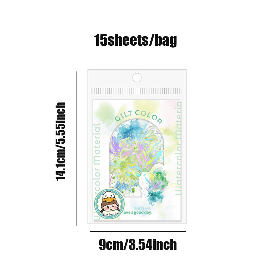 

45pcs/bag Watercolour Halo Stamping Silver PET Waterproof Stickers Handbook Material