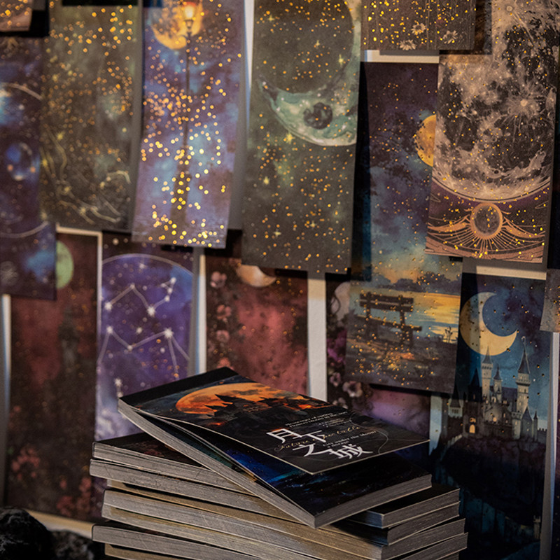 

50pcs/bag moon phase theme stamping material book moon earth planet landscape material paper DIY