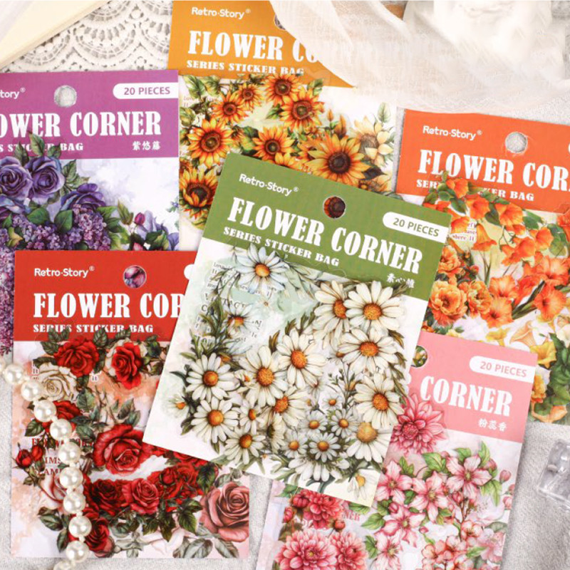 

60pcs/bag Flower Corner Series Sticker Pack Stationery Stickers DIY Handbook Phone Case