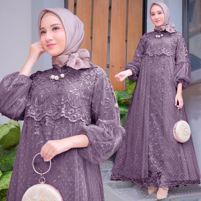 6H27 Dress Kebaya Jumbo Wanita Muslim Model Gamis Maxi Terbaru Bahan Premium Bunga Polos