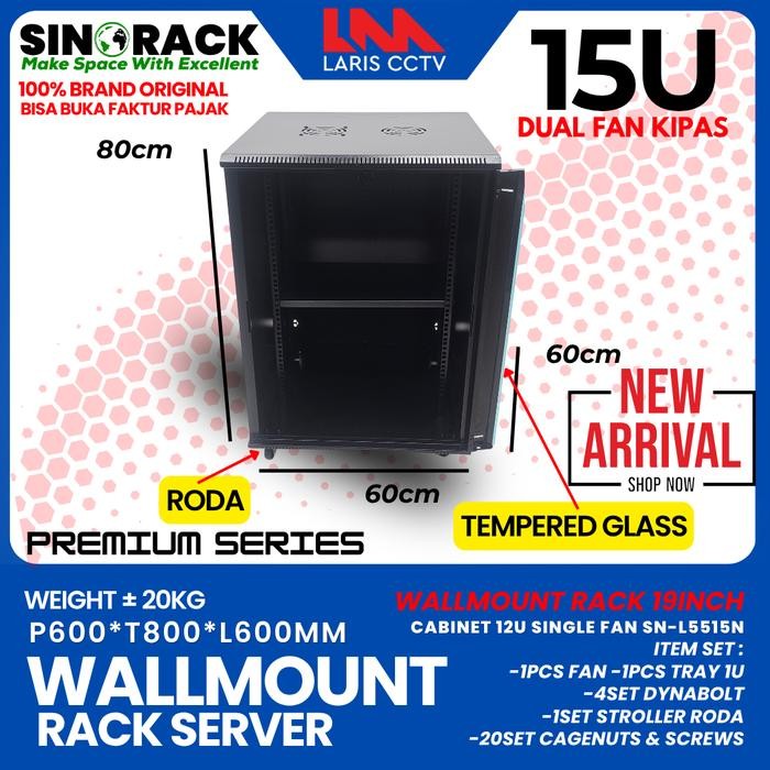 Wallmount Rack Server 15U, Rak Server Single Door 15U Besar merk SINORACK BERKUALITAS