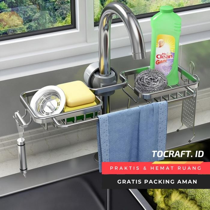Toto - Tempat Spon Wadah Sabun Cuci Piring Rak Gantung Keran Air Wastafel Stainless