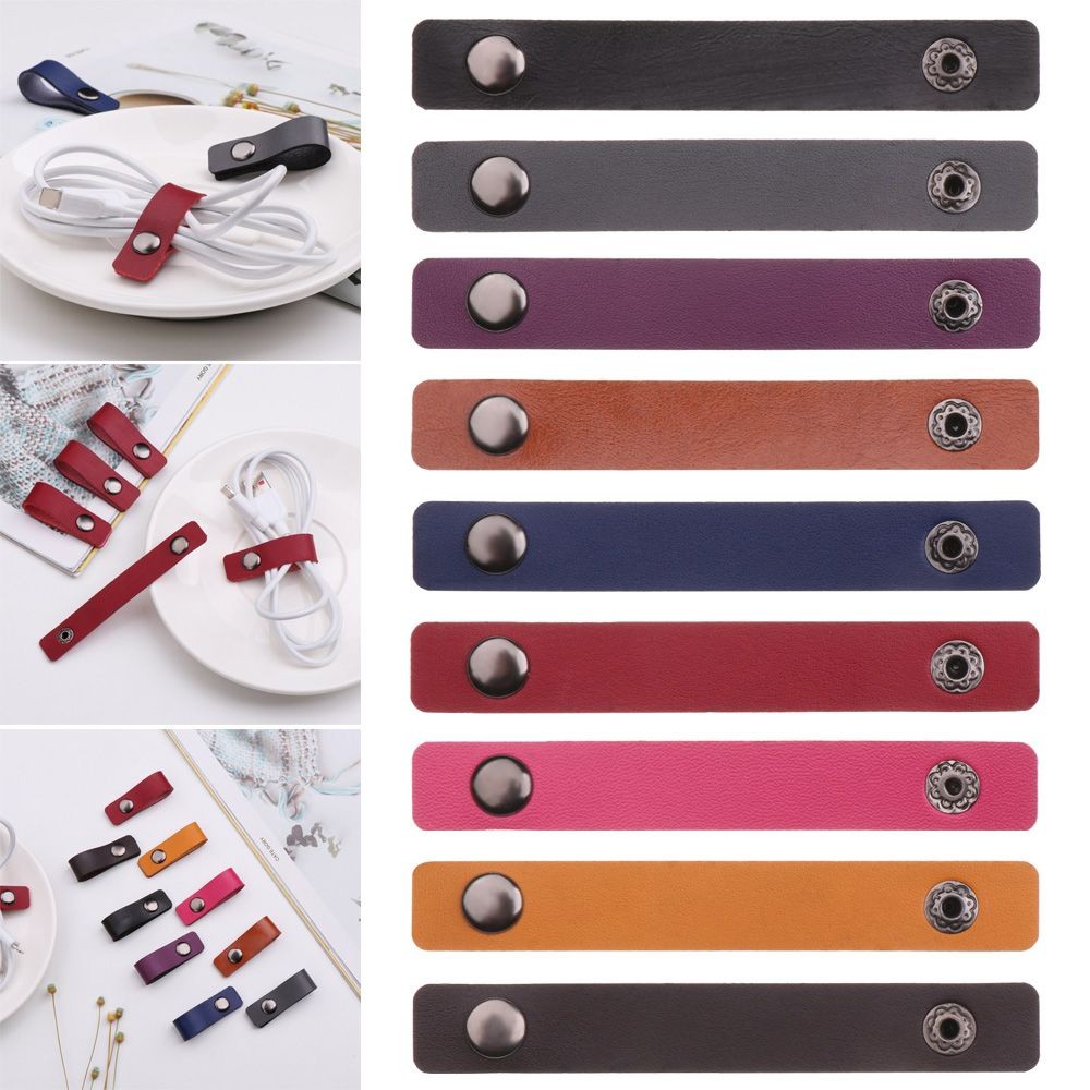 5pcs 9 Colors Cord Organizer Management Holder Earphone Wrap Winder Leather Cable Straps Tie Wraps K