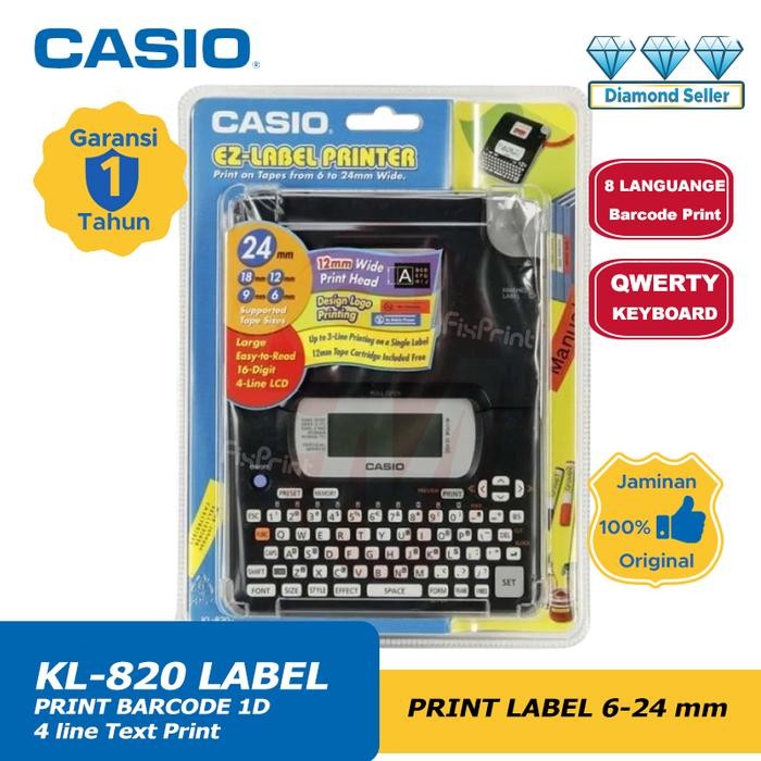 

LABEL MESIN CASIO KL-820 PRINTING LABEL CETAK NAMA BARCODE QWERTY KEYBOARD