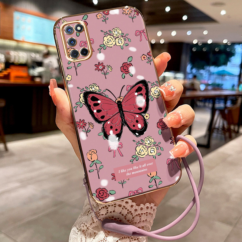 Casing Hp Untuk OPPO A52 A72 A92 Case Casing Bunga Mawar HP Cesing Silikon Softcase disepuh tali Kas