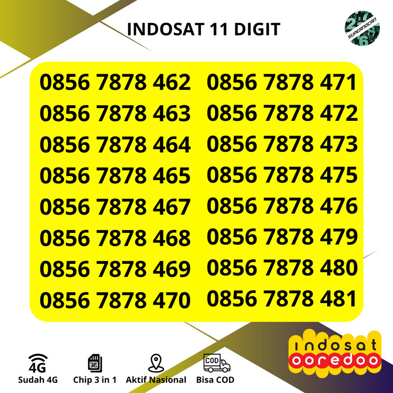 Nomor Cantik Indosat 11 DIGIT SERI 7878 RAPIH HOKI KUOTA 3GB / 30 HARI - VARIAN C- 5G Ready