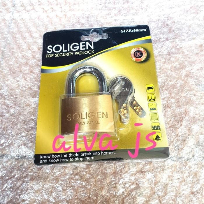 GEMBOK SOLIGEN 50MM PDK KUNINGAN ASLI/GEMBOK KUNINGAN/GEMBOK