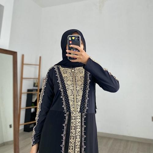 Gamis Arab Hitam Abaya Arab Mewah Bahan Jersey Mix Ceruty Original