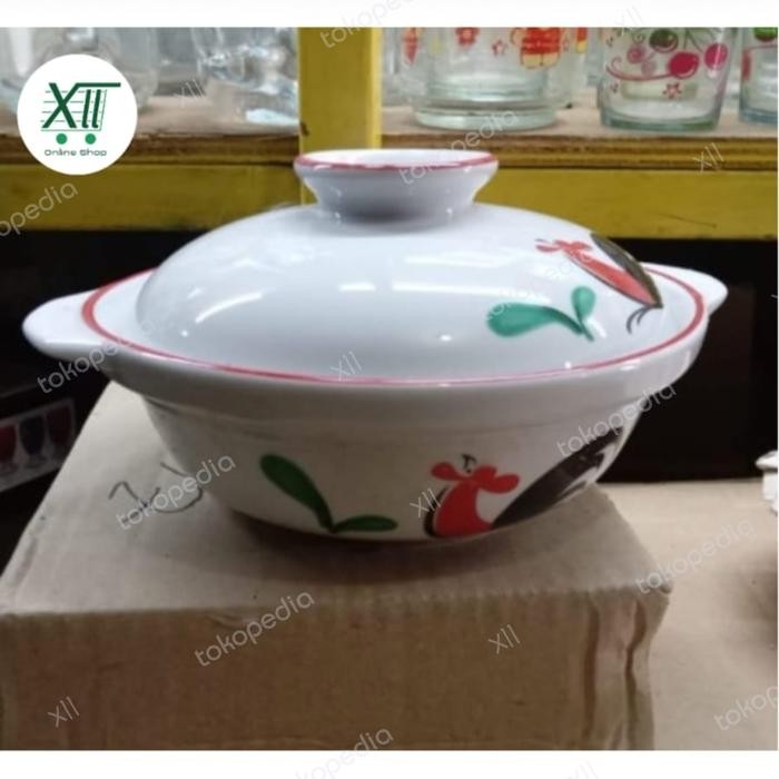 KOPIN Mangkok Sup Keramik + Tutup AYAM JAGO 6 inch Mangkok Sapo Ramen