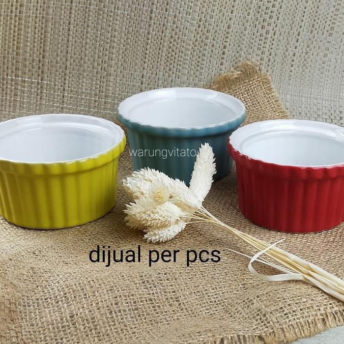 RAMEKIN BOWL KERAMIK PROPS MANGKOK CANTIK MOTIF GARIS WARNA D1507