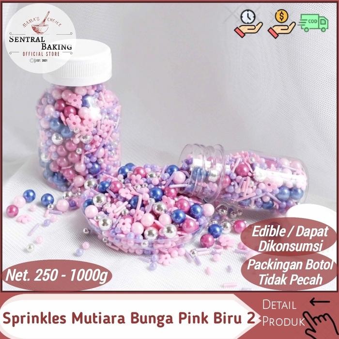 

Sprinkle Kue Mutiara Bunga Pink Biru 2/ Springkel Springkle Hiasan Kue
