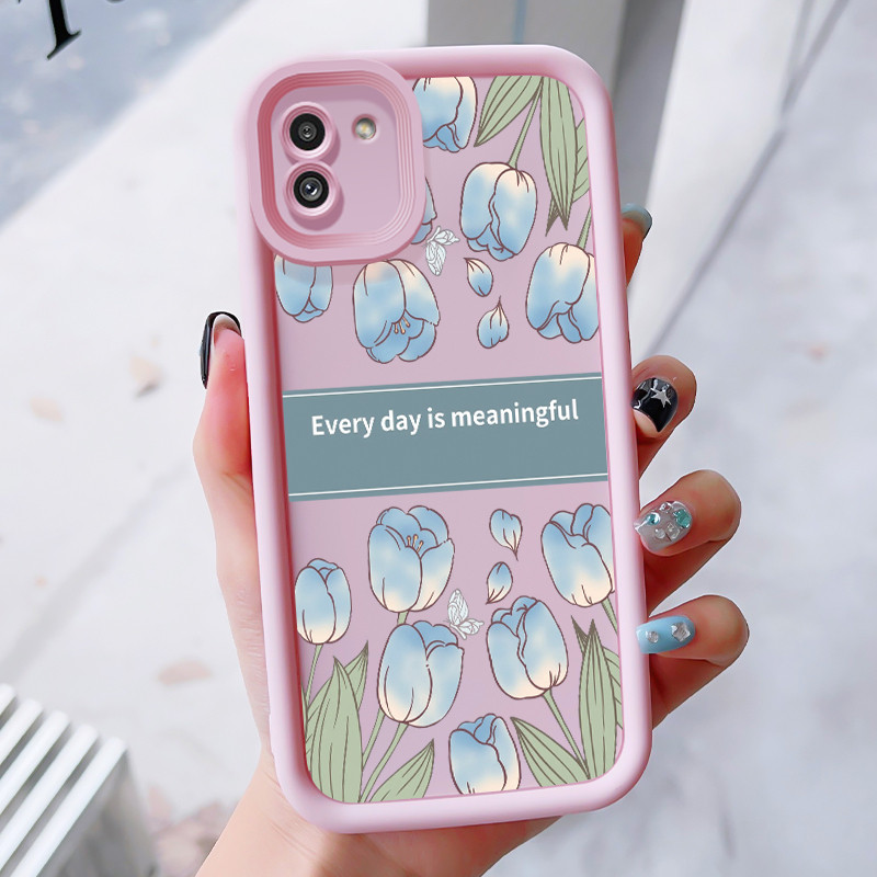 Casing Hp untuk Samsung Galaxy A03 Case Casing HP Softcase ponsel silikon tahan Kasing Tulip warna a