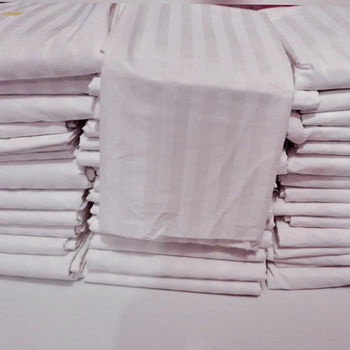 Sprei Hotel Garis Putih Katun Cvc Preum Single 120X200X40