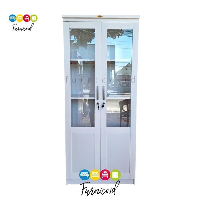 Lemari Pajangan Tas Kaca Serbaguna Rak Buku Putih 4 Tahap