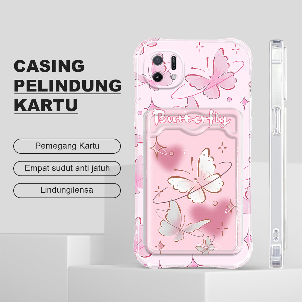 Hontinga Casing Hp Untuk  OPPO A16K A16E Tempat Kartu Cassing Card Holder Softcase Butterfly 1012 KB