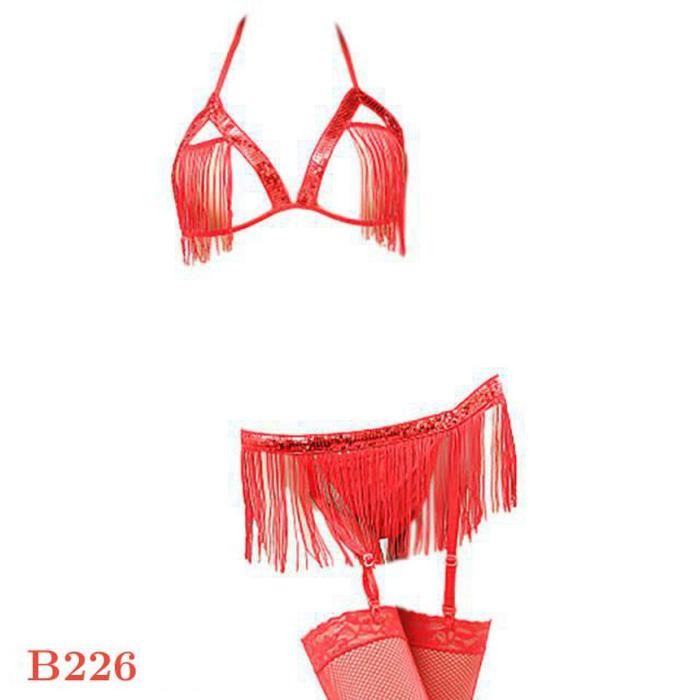 NEW Pakaian Dalam Wanita Sexy B226 Bra Set Bralette Halter Merah Stocking