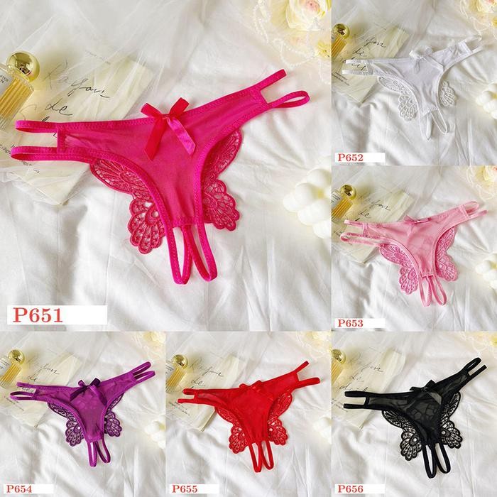NEW P651 Celana Dalam Wanita CD Cewek Sexy Panties Thong Brokat Motif Kupu-Kupu Tali 2
