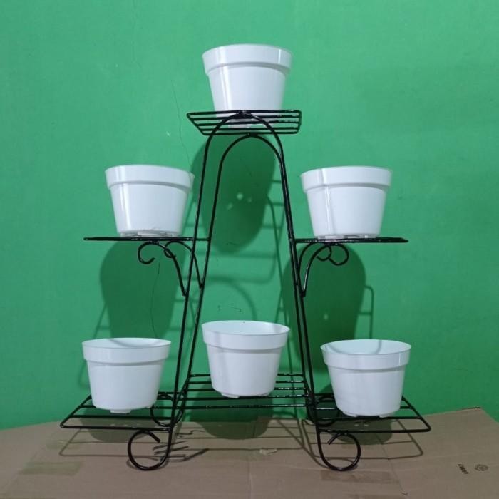 Mode Vintage Standing Rak Pot Bunga 6 Susun + Pot Bunga/ Vas Bunga/Rak Pot Besi.[K]