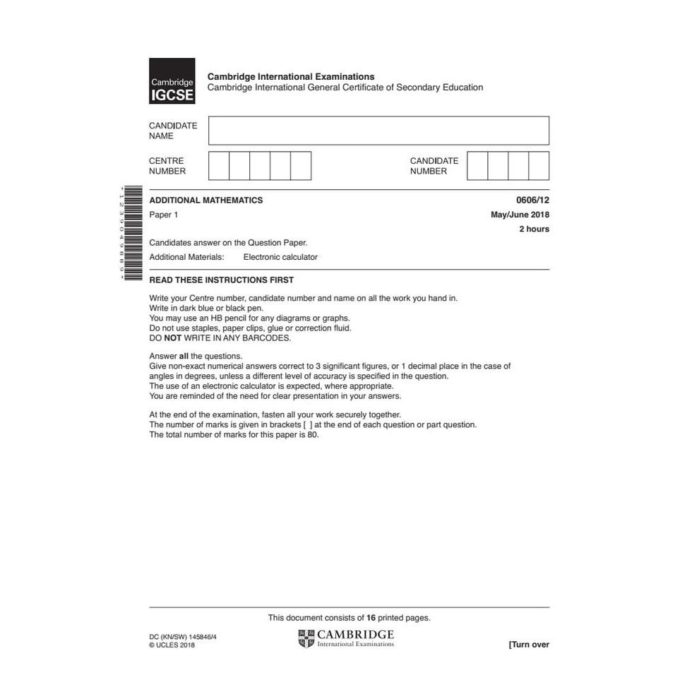 Igcse Add Math 0606 May/June Past Papers And Mark Schemes 2009-2018